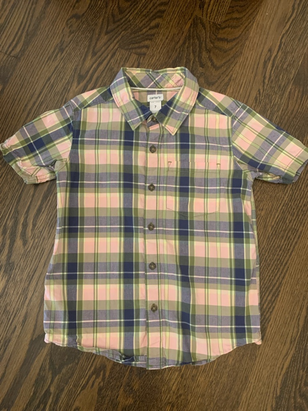 Carter's Kids Plaid Shirt - Pink and Green - 7